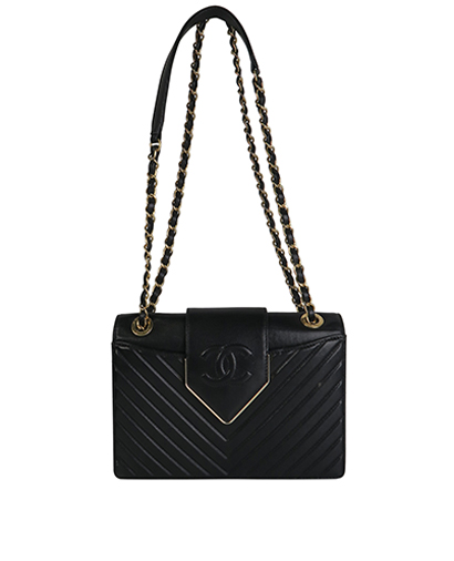 Collar & Tie Flap Bag, &pound;1,900, Handbags, Black, Leather, Front view